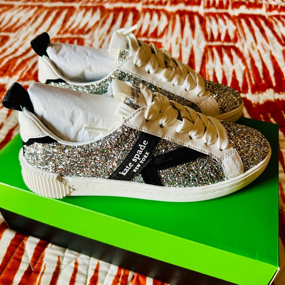Kate Spade Glitter Sneakers with Black and White Accents